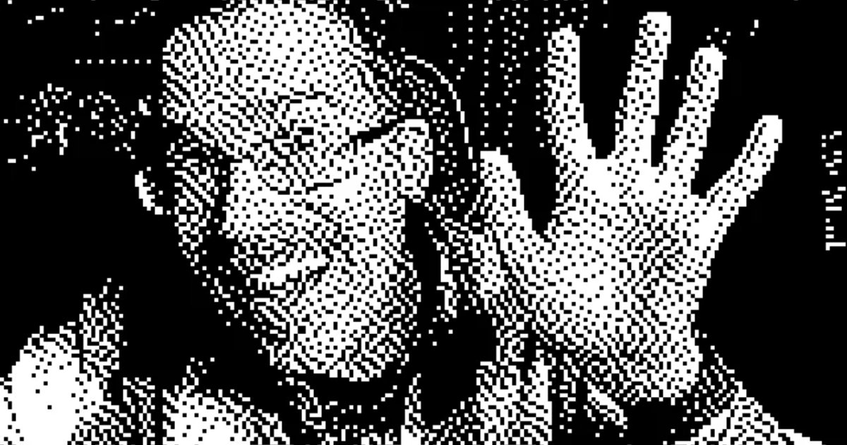 Screenshot of 1-Bit Camera: 1-bit dithering camera filter. Apply classic Macintosh black-and-white effects to webcam or photos — a retro HyperCard-era aesthetic tool.