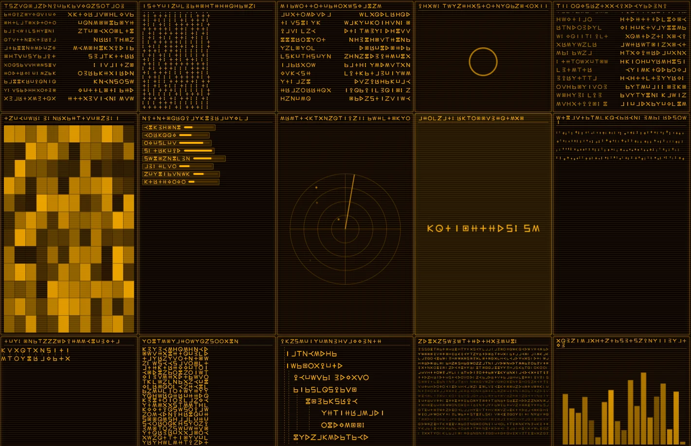 Screenshot of Alien Computer: Retro sci-fi dashboard simulator. Explore alien control panels with blinking lights and cryptic readouts — inspired by Nostromo and 1970s spacecraft interfaces.