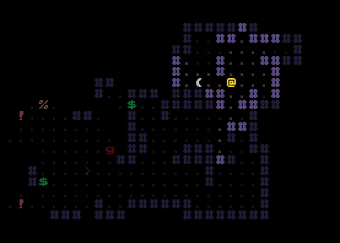 Screenshot of The Amulet of Yandor: Roguelike dungeon crawler with procedural generation. Explore dungeons, fight monsters, collect loot — a browser tribute to Rogue, NetHack, and classic RPG adventures.