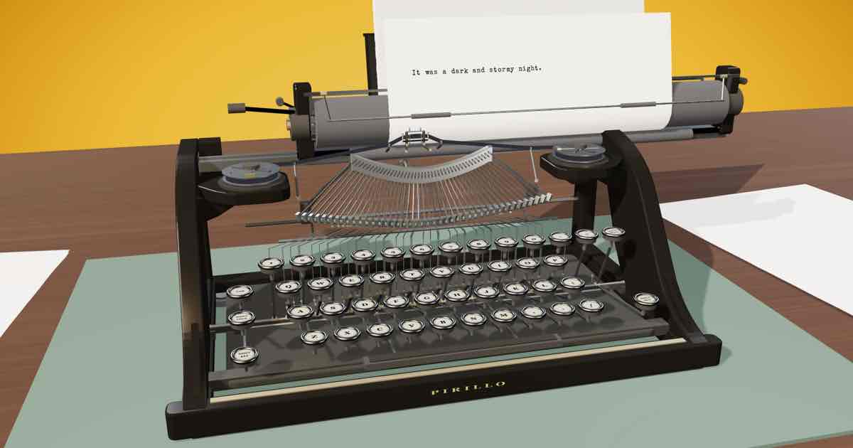 Screenshot of Antique Typewriter: 3D vintage typewriter simulator with working typebars, inked ribbon, carriage return, margin bell, and clearable key jams — a free OverType alternative.