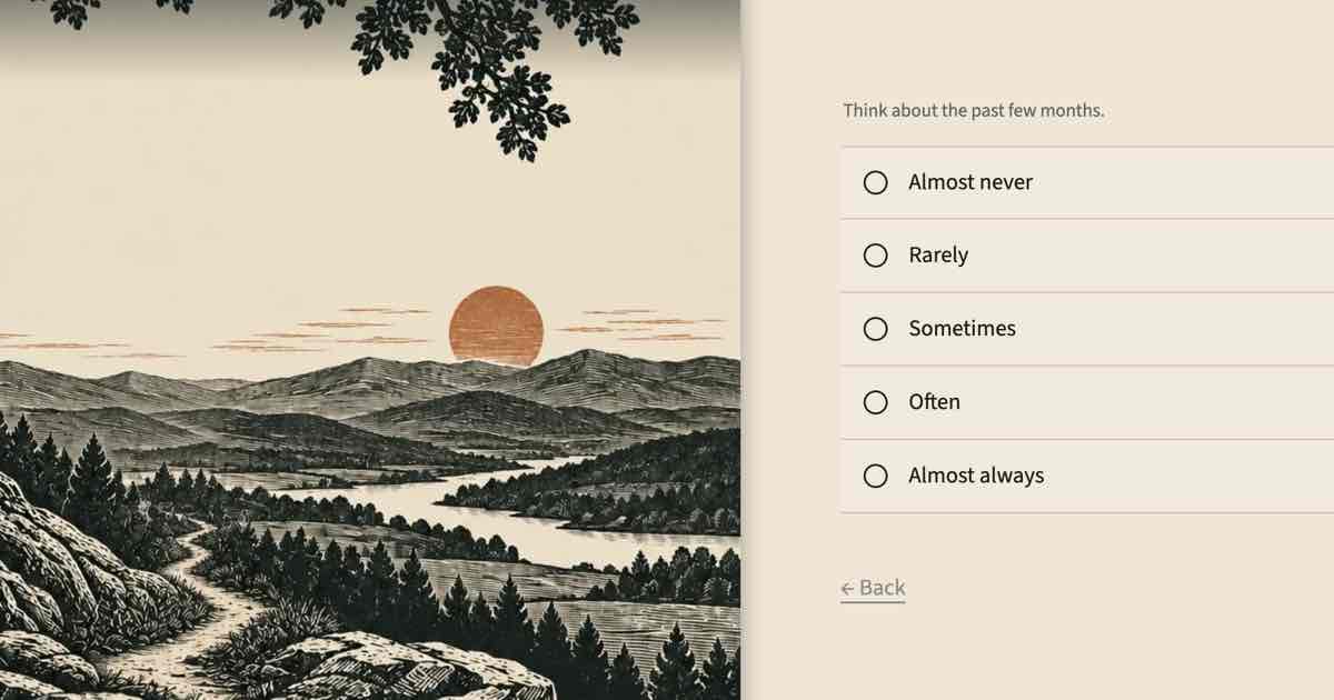 Screenshot of Archetype Test: Free 36-question Jungian archetype test. Score all twelve patterns, see your strengths and blind spots, and save an illustrated profile. No signup.