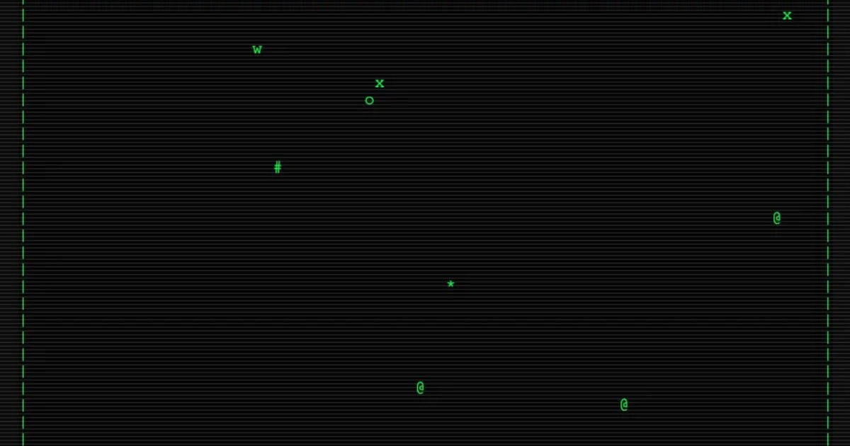 Screenshot of ASCII Attack: Space Invaders rendered in ASCII art. Battle swarms of text-character aliens in this retro shooter — a typographic tribute to the 1978 arcade classic.