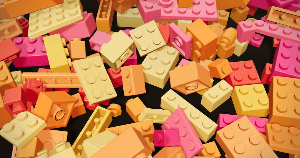 Screenshot of Brick ASMR: Brick ASMR is an infinite hands-on pile of toy bricks with real-time physics and responsive rummaging sound — brush, dig, pick up, shake, and relax. Like a LEGO bin!