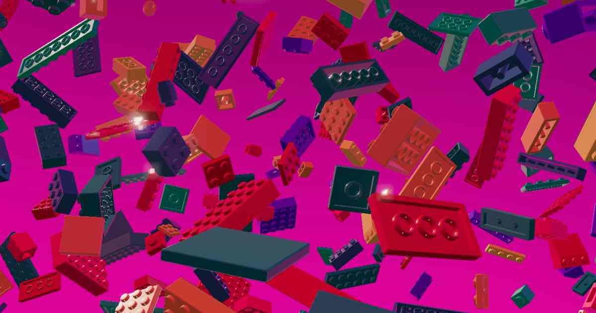 Screenshot of BrickSaver: BrickSaver is a free 3D brick screensaver and wallpaper maker — a calm sea of tumbling LEGO-style bricks you can tune and capture as a PNG, MP4, or GIF.