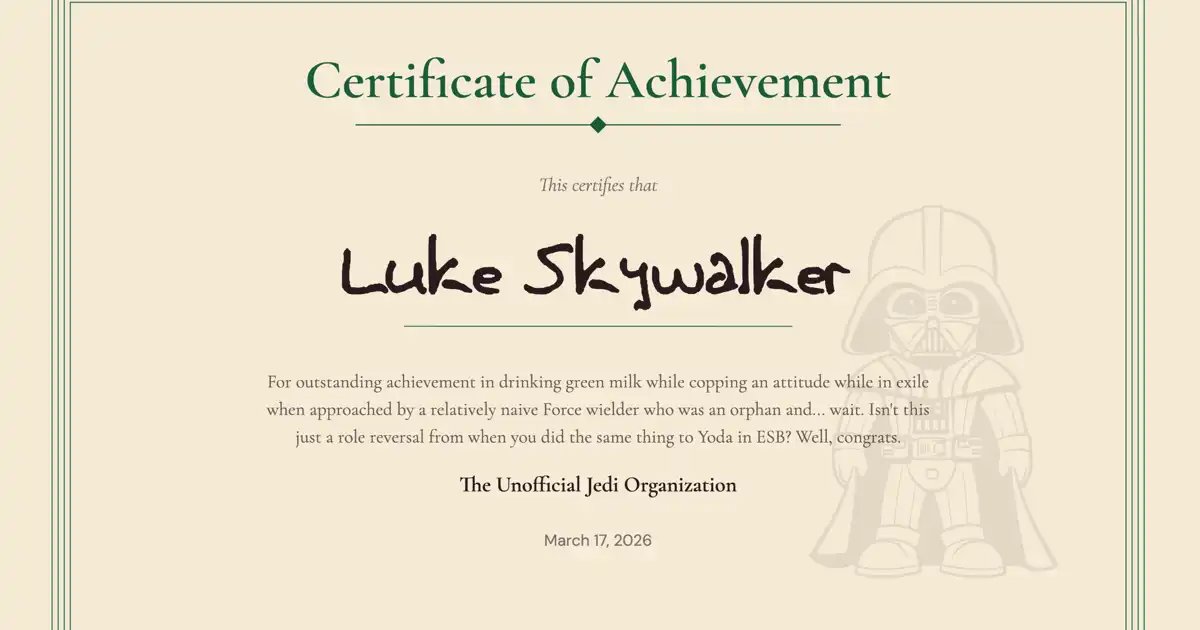 Screenshot of CertificateCrafter: Certificate, diploma, and award maker with ornate borders, gold seals, batch name generation, and custom font support — a free Canva certificate alternative.