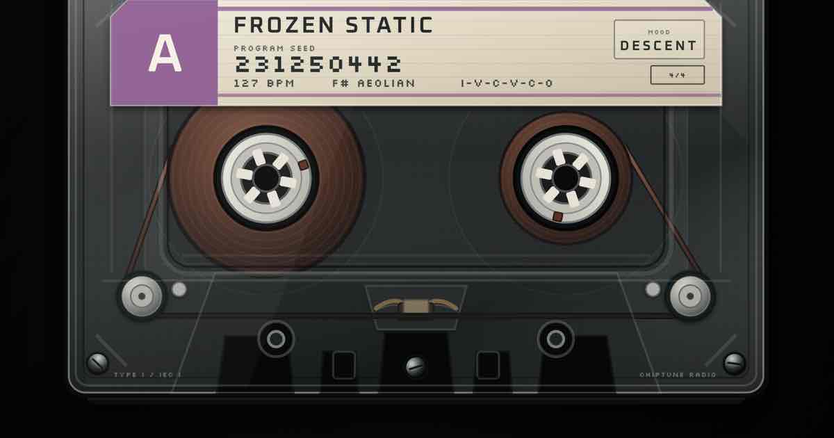 Screenshot of Chiptune Radio: Roll original Nintendo / NES chiptunes 8-bit loops across 25 moods, then export seamless looping WAV, stems, or MIDI with loop points Unity, Godot and RPG Maker read.