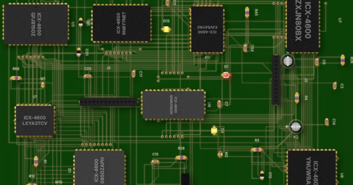 Screenshot of Circuit Breaker: PCB circuit board art generator. Create hyperrealistic printed circuit board designs as digital art — generative electronics aesthetics for posters and wallpapers.