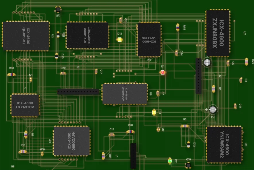 Screenshot of Circuit Breaker: PCB circuit board art generator. Create hyperrealistic printed circuit board designs as digital art — generative electronics aesthetics for posters and wallpapers.