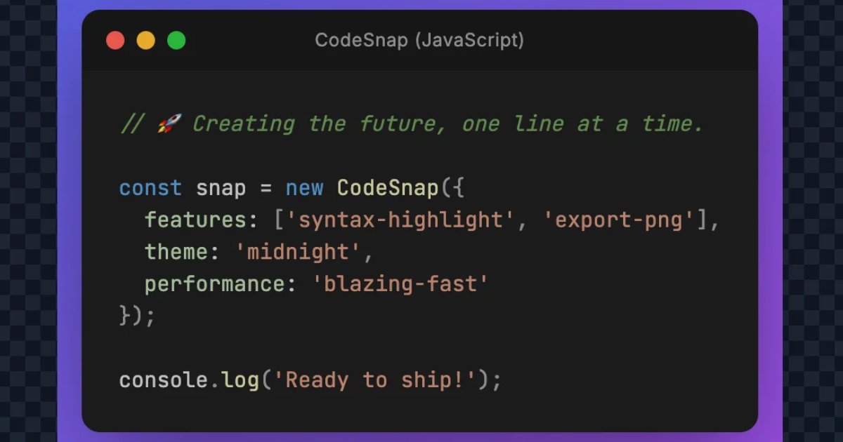 Screenshot of CodeSnap: Code screenshot generator with syntax highlighting. Turn source code into shareable images — a free alternative to Carbon, Ray.so, and Chalk.ist.