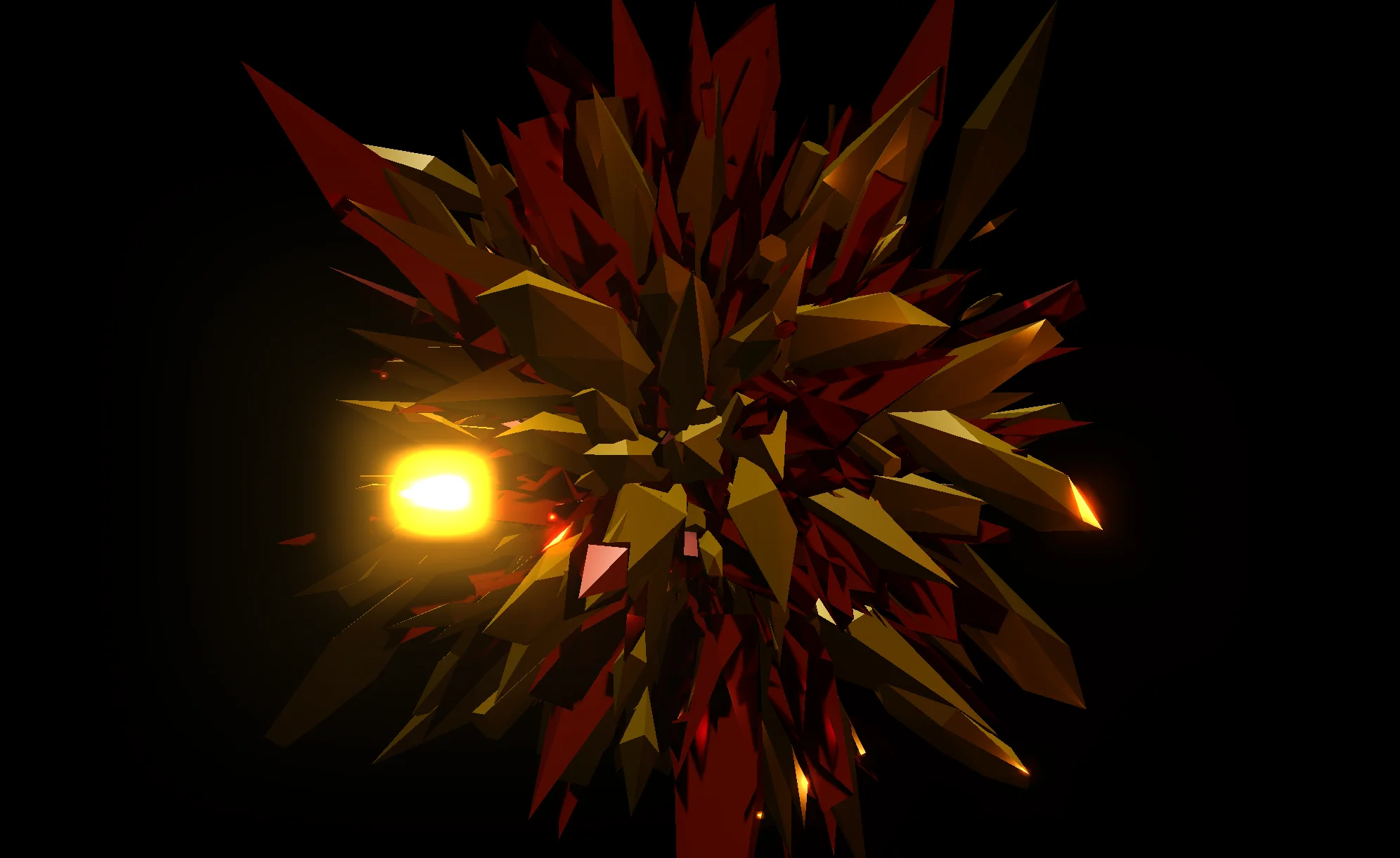 Screenshot of Crystal Cluster: 3D crystal growth simulator. Customize formations, explosion forces, and cinematic lighting — procedural mineralogy art with physics-based generation.