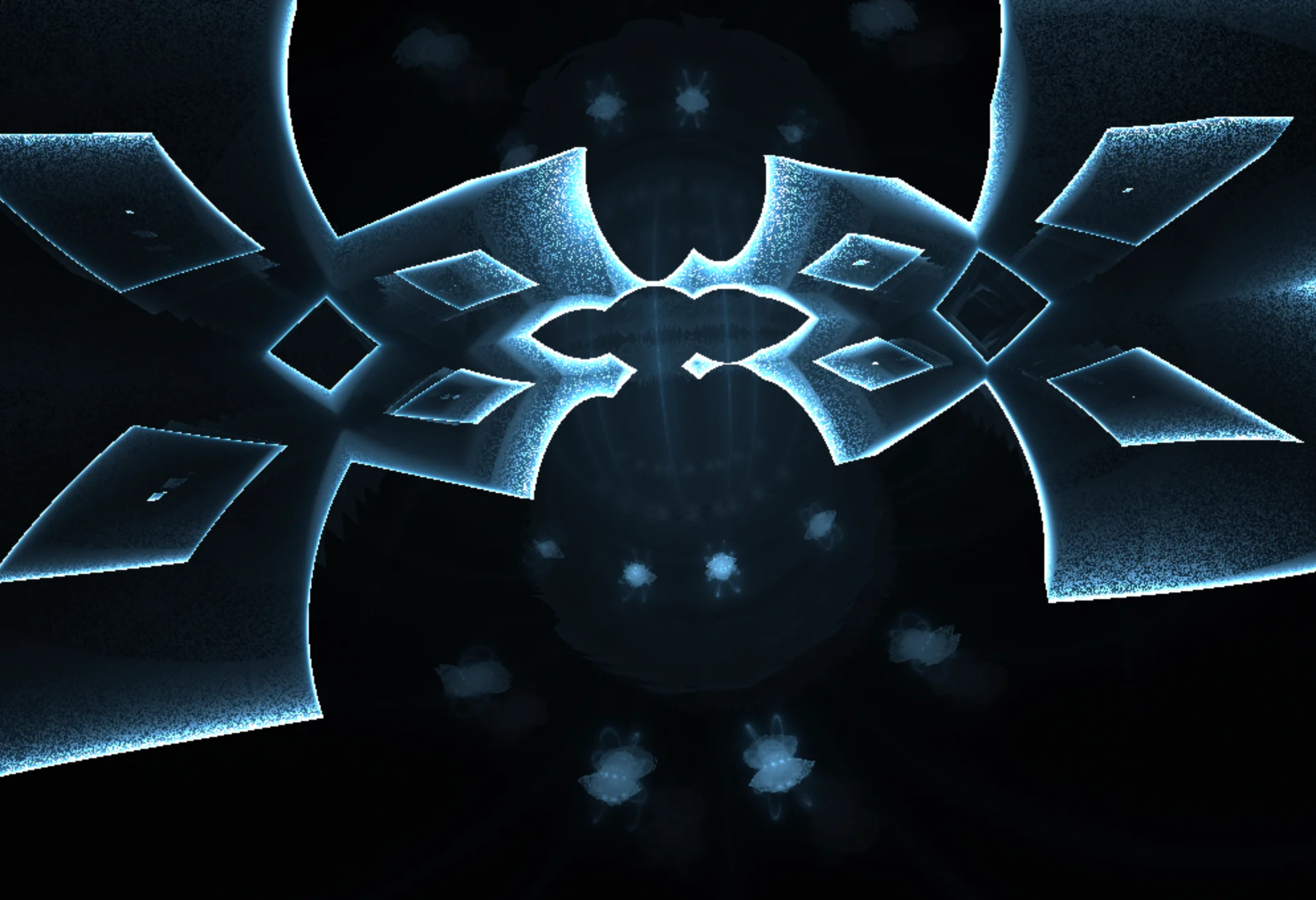 Screenshot of Electric Ivy: 3D fractal fold explorer. Touch and manipulate organic electric-ivy structures — an interactive IFS fractal renderer with real-time deformation.