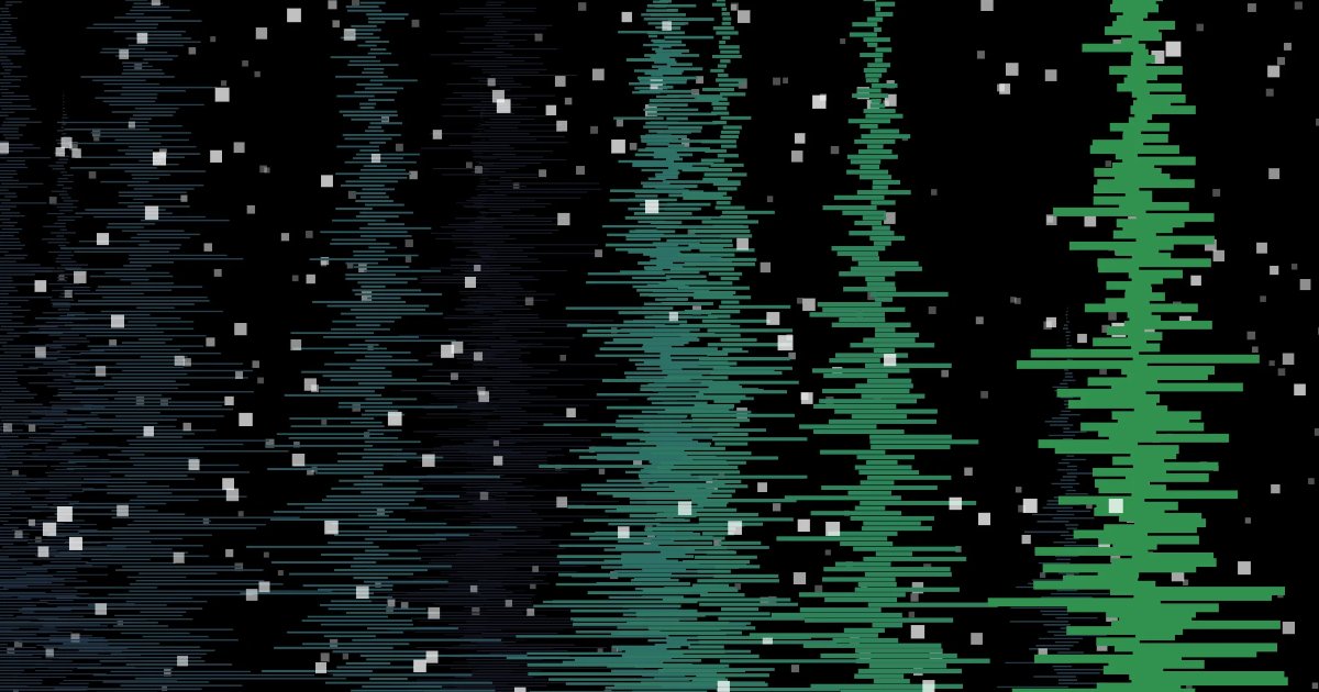 Screenshot of Everline Forest: Atmospheric generative forest visualization. Procedural trees grow in an evolving woodland scene — a calming L-system botanical art generator.
