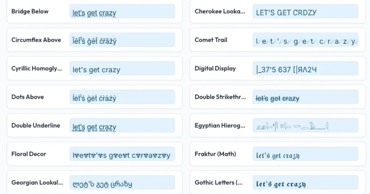 Screenshot of fUNICODE: Unicode text converter for social media. Transform plain text into bold, italic, script, and decorative fonts — a free alternative to YayText and LingoJam.