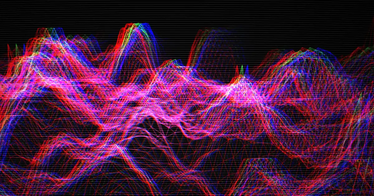Screenshot of GridRunner: Infinite procedural terrain through a CRT monitor. Synthwave wireframe landscape generator — a retro aesthetic tribute to Tron and 1980s vector graphics.