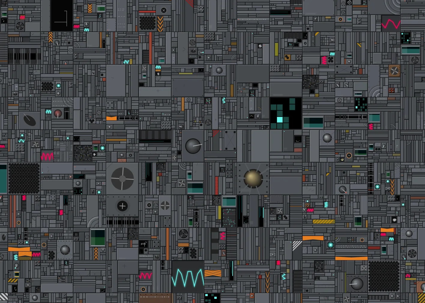 Screenshot of Imperial Architect: Sci-fi industrial surface generator inspired by Star Wars greeble. Create intricate mechanical textures — generative kitbashing for concept art and design.
