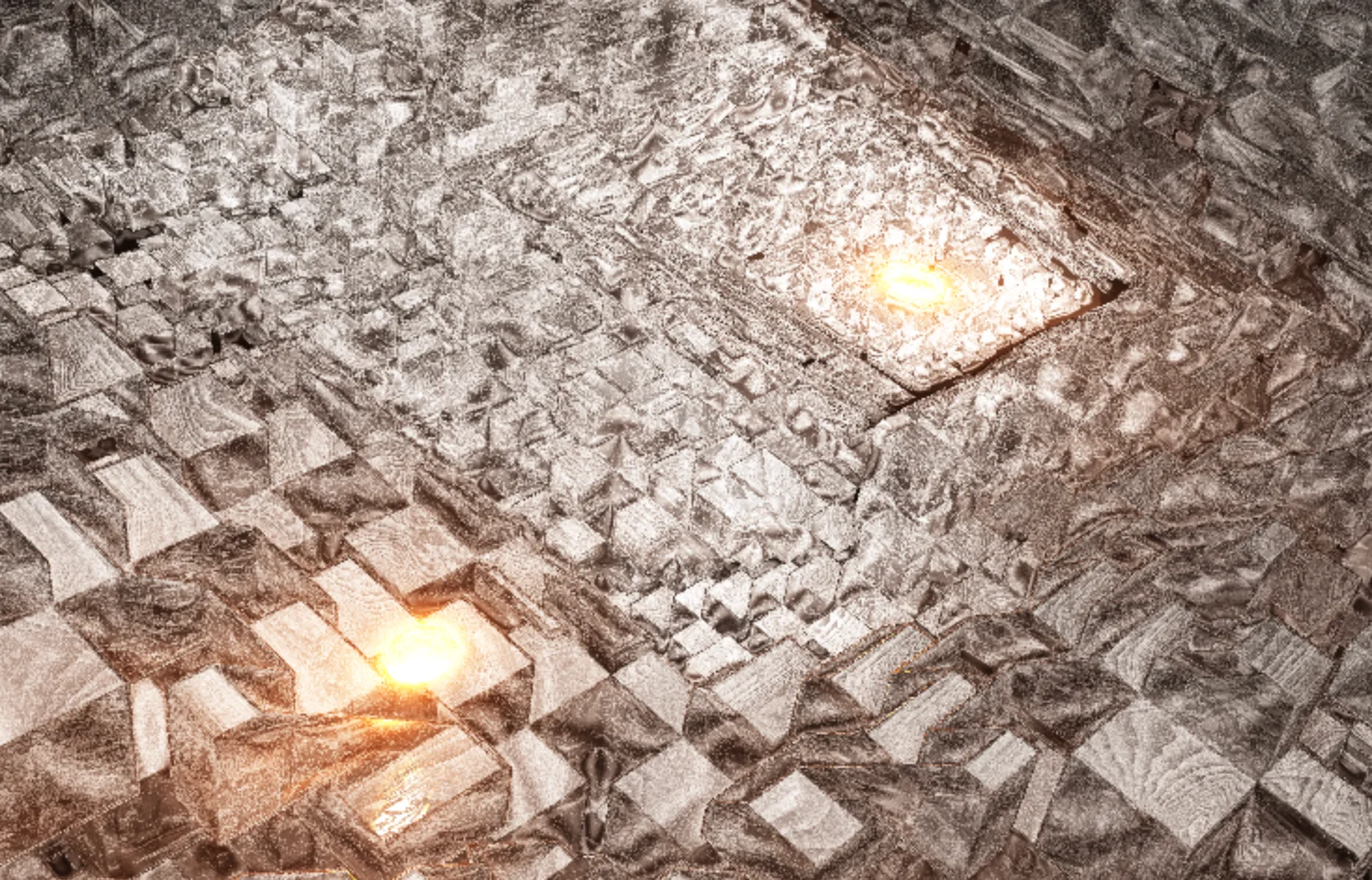 Screenshot of Infinity Cubes: Menger sponge fractal tunnel. Fly through infinite recursive cube structures — a classic fractal geometry visualization with mesmerizing depth.