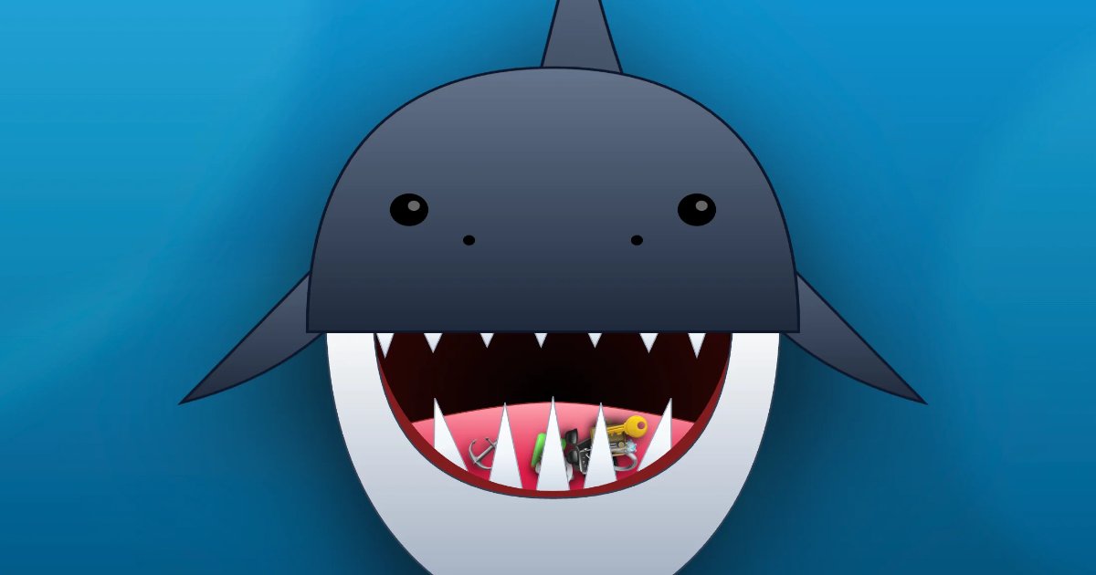 Screenshot of Jaws: Speed-sorting arcade game — clear junk before the jaws snap shut. A frantic precision challenge with a ticking clock and snap-trap mechanics.