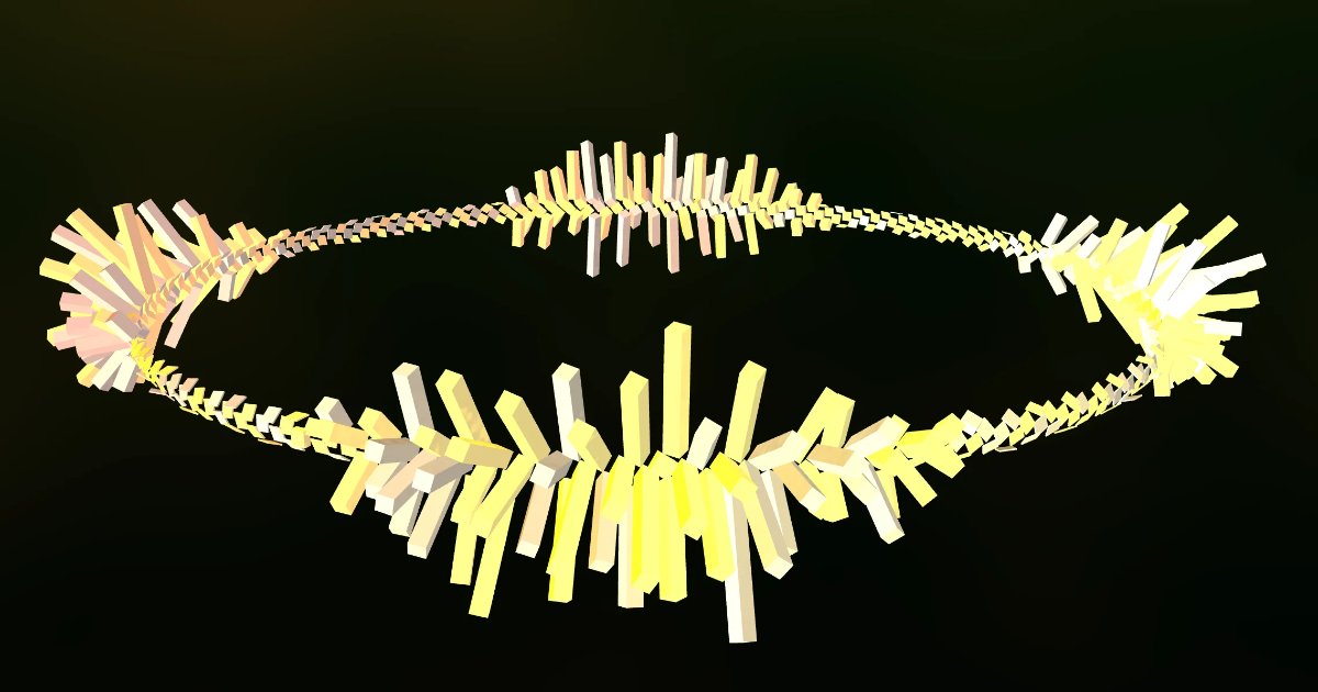 Screenshot of Joy Field: Audio-reactive generative art. Procedural geometry responds to music and sound in real-time — a visual music experience inspired by Milkdrop and Winamp visualizers.