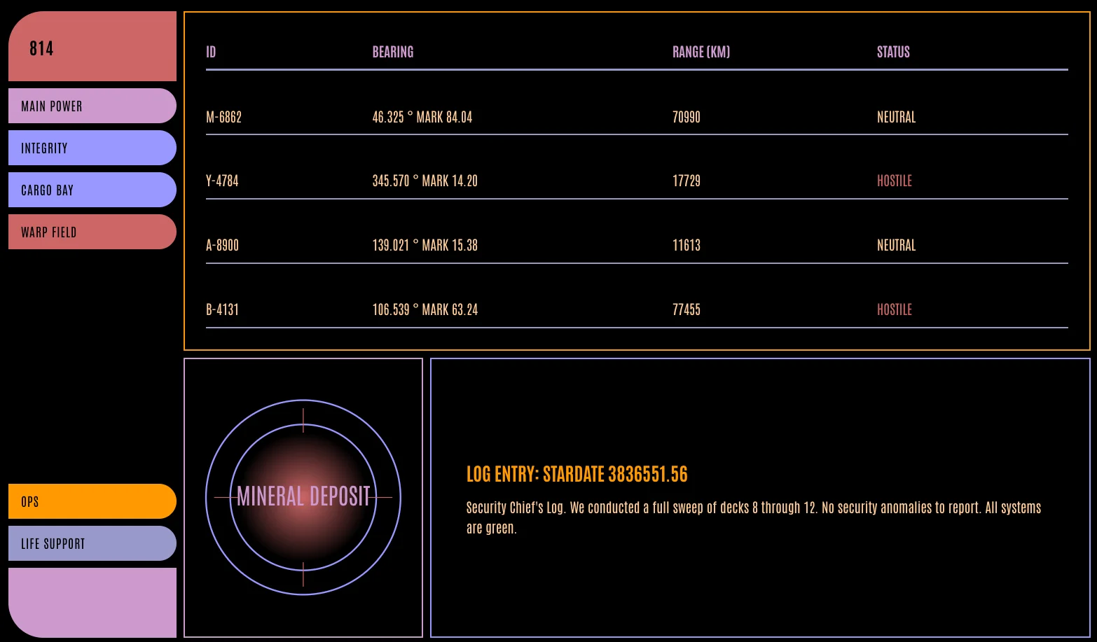 Screenshot of LCARS: Star Trek LCARS interface generator. Create authentic Starfleet computer panels — a procedural LCARS builder for Trek fans, inspired by the TNG/DS9/Voyager UI.