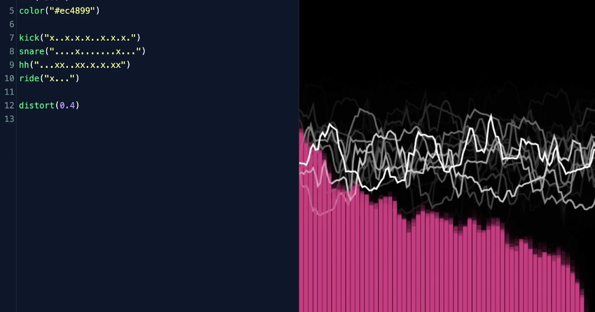 Screenshot of LiveBeat: Text-to-music live coding tool. Write simple code to generate songs and beats — a creative music coding environment inspired by Sonic Pi and TidalCycles.