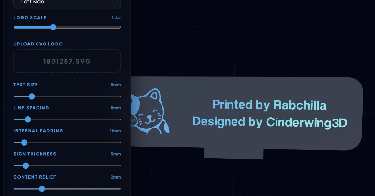 Screenshot of Maker Plaques: 3D plaque designer for 3D printing. Add SVG logos, QR codes, and custom text with real-time preview — export production-ready STL and 3MF files.