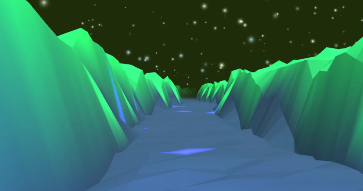Screenshot of Mid Canyon: Sci-fi trench run simulator. Fly through procedural canyons with dynamic terrain — a Star Wars Death Star-inspired generative flight experience.