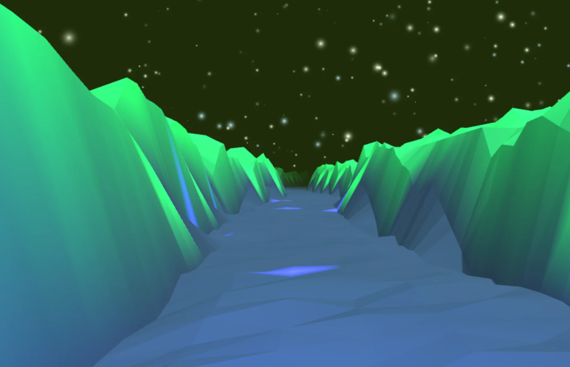 Screenshot of Mid Canyon: Sci-fi trench run simulator. Fly through procedural canyons with dynamic terrain — a Star Wars Death Star-inspired generative flight experience.