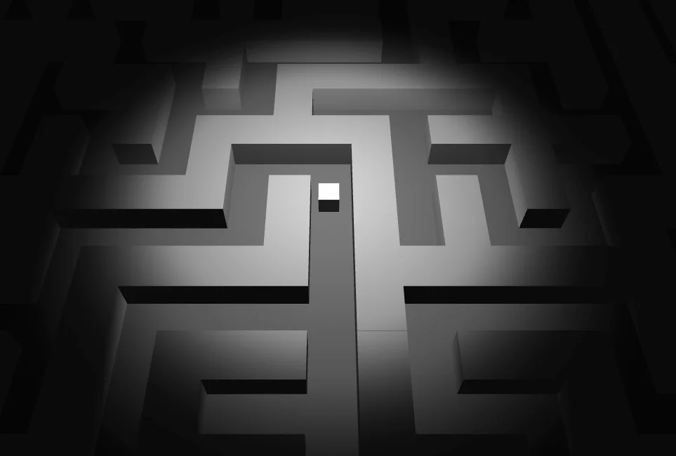Screenshot of Monochromaze: Minimalist black-and-white puzzle adventure. Navigate atmospheric mazes and solve spatial challenges — a contemplative game for fans of Limbo and Monument Valley.