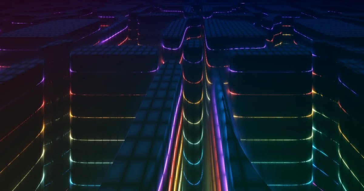 Screenshot of Neotropolis: Psychedelic cityscape generator. Explore surreal urban landscapes with neon colors and shifting perspectives — procedural architecture art with a vaporwave aesthetic.