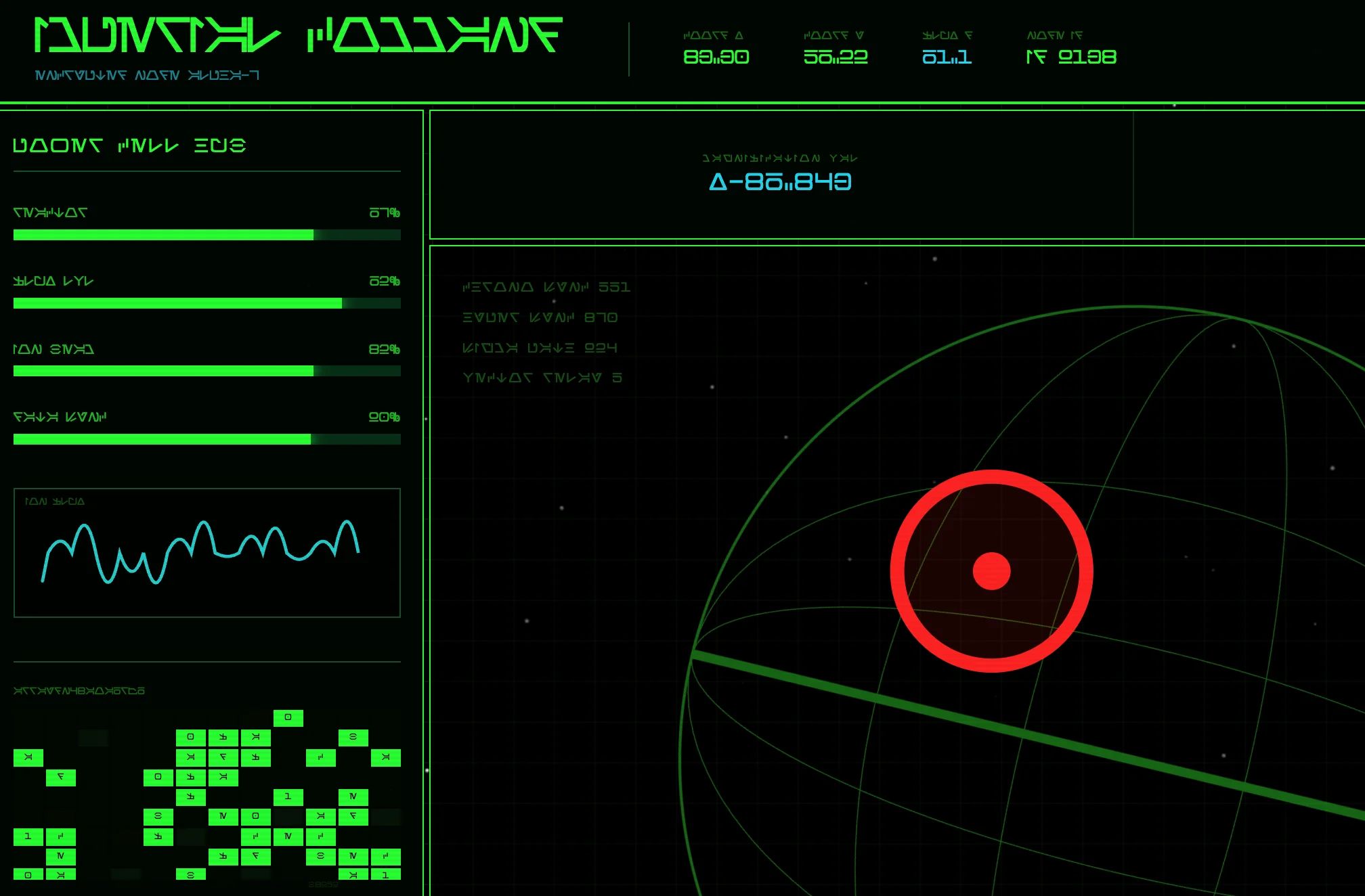 Screenshot of Nexus 1138: Star Wars orbital station dashboard. Monitor pseudo telemetry, tactical readouts, and controls — an immersive sci-fi command center experience for space fans.