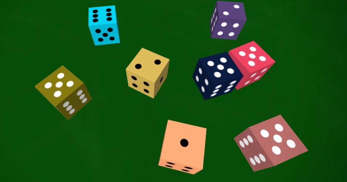 Screenshot of Nice Dice: 3D dice roller with real physics for D&D, Pathfinder, and tabletop RPGs. Roll d4 through d20 with realistic tumble — a free alternative to Roll20's dice roller.