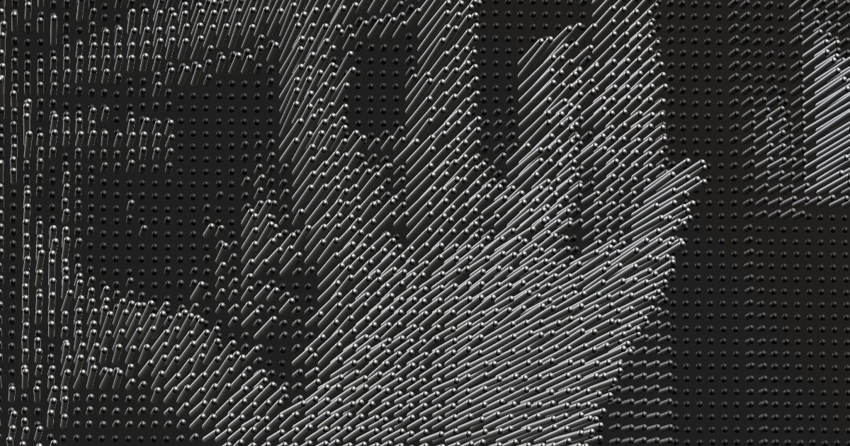 Screenshot of Pin Toy: Webcam pin art toy. Transform your camera feed into a responsive metallic pin landscape with thousands of pins — a digital Pinpressions toy with audio reactivity.