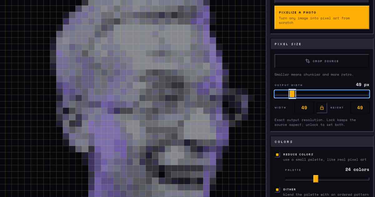 Screenshot of Pixel Rehab: Pixel art fixer. Snaps mixels and blurry AI sprites back onto a true pixel grid, or pixelizes any photo into true pixel art. A free Pixel Snapper alternative.