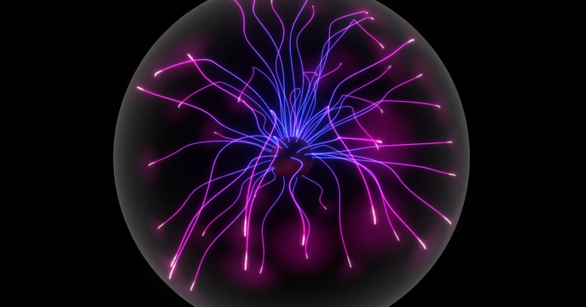 Screenshot of Plasma Globe: Interactive plasma globe simulator. Touch the virtual globe and watch electric arcs follow your cursor — a digital replica of the classic novelty toy.