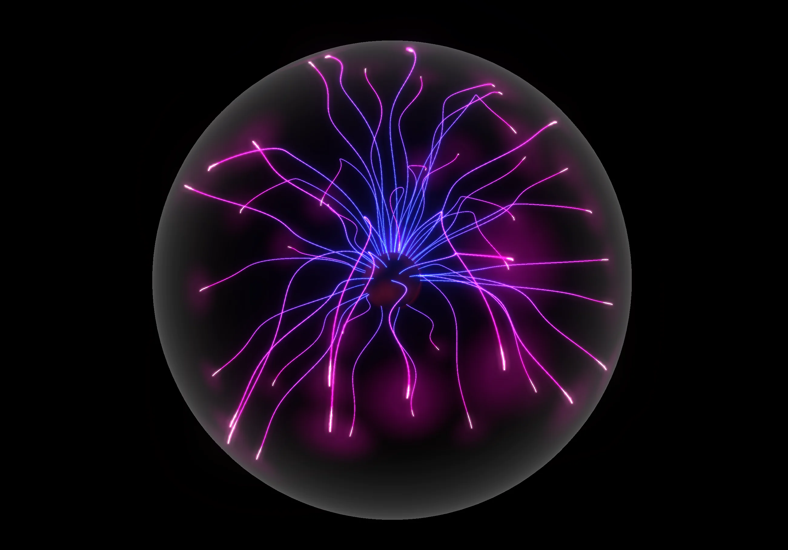 Screenshot of Plasma Globe: Interactive plasma globe simulator. Touch the virtual globe and watch electric arcs follow your cursor — a digital replica of the classic novelty toy.