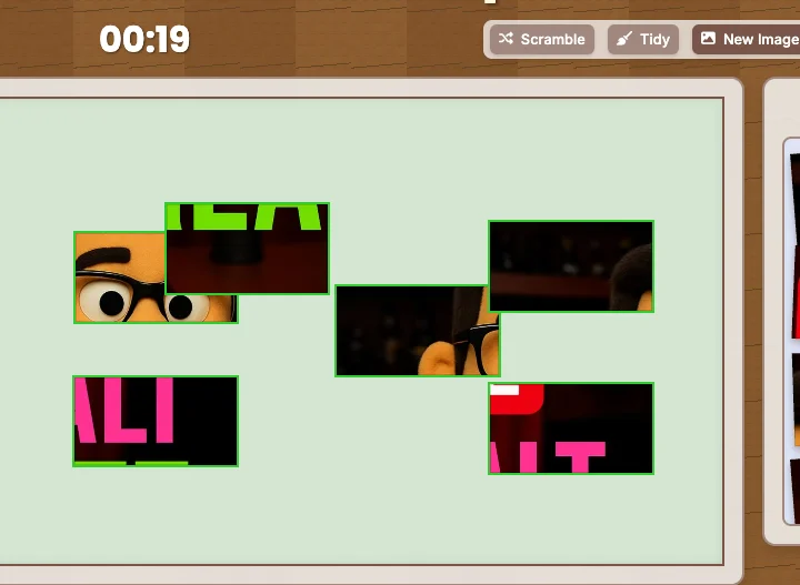 Screenshot of Puzzlepalooza: Photo jigsaw puzzle maker — upload any image, choose difficulty, and solve. A free alternative to Jigsaw Explorer and online puzzle sites, no account needed.