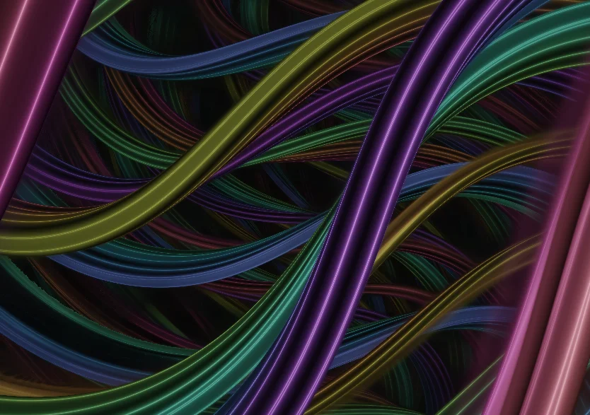 Screenshot of Ribbon Waves: Abstract ribbon wave visualization. Create flowing colorful patterns with mouse interaction — a relaxing generative art toy for ambient displays.