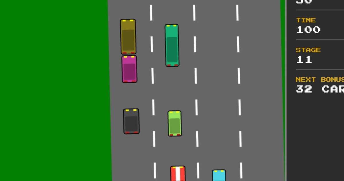 Screenshot of Road Rage: High-speed traffic dodging arcade game. Weave through oncoming cars at increasing velocity — inspired by classic Enduro and highway racing games.