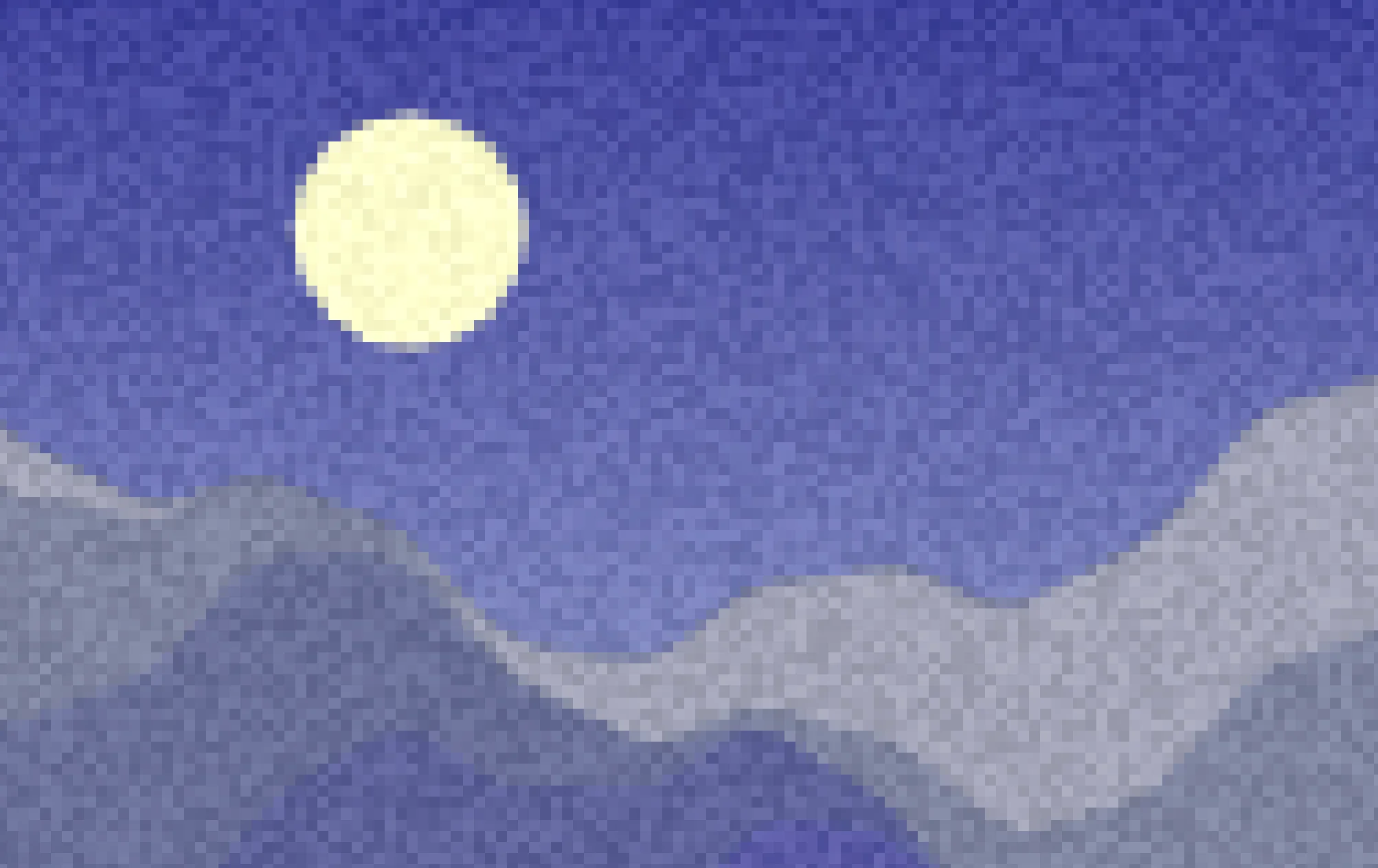 Screenshot of Rolling Hills: Infinite pixelated landscape generator. Travel across procedural rolling hills and blocky terrain — a voxel-style endless journey for ambient displays.