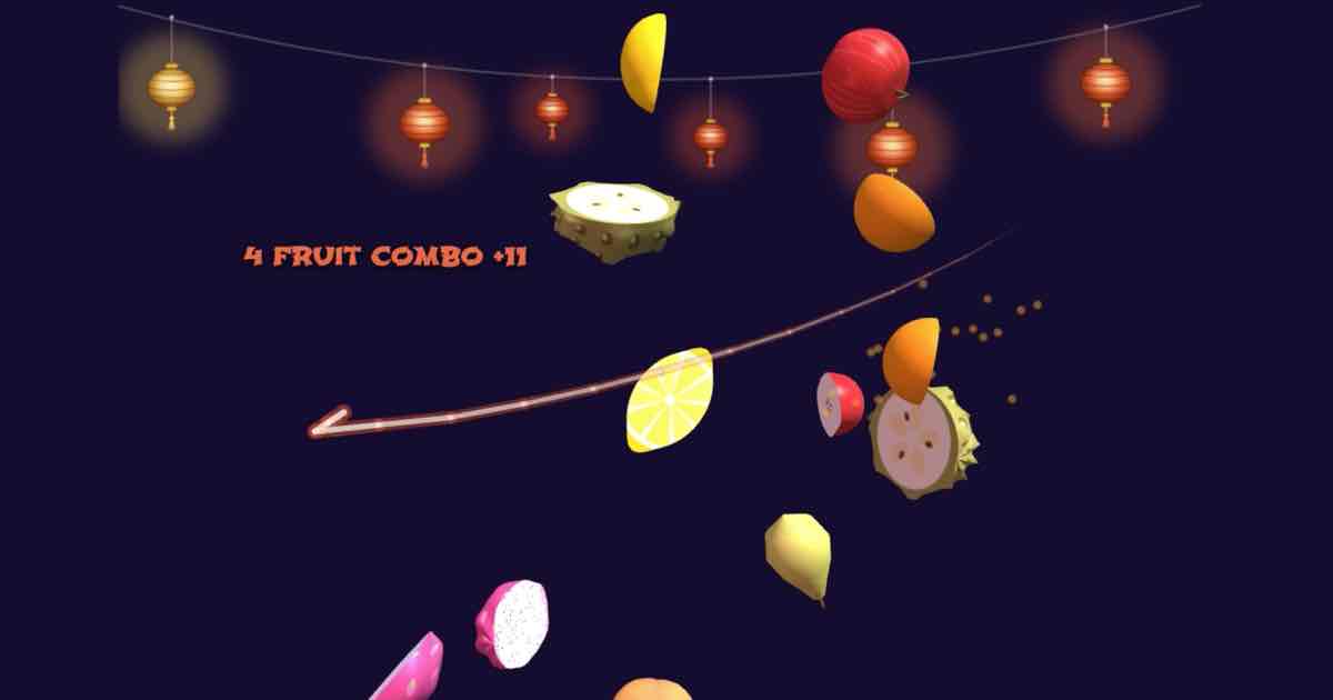 Screenshot of Snack Samurai: Free fruit slicing game with real 3D fruit, combos, criticals, bombs, special bananas, and Classic, Arcade & Zen modes. Pure fun. Low calorie. Eat your veggies.