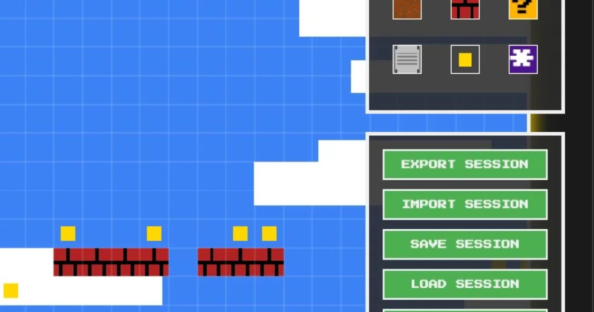 Screenshot of Sprite Sidescroller: Platformer level editor and player. Design sprites, build stages, and play custom side-scrolling levels — a free alternative to Super Mario Maker for the browser.