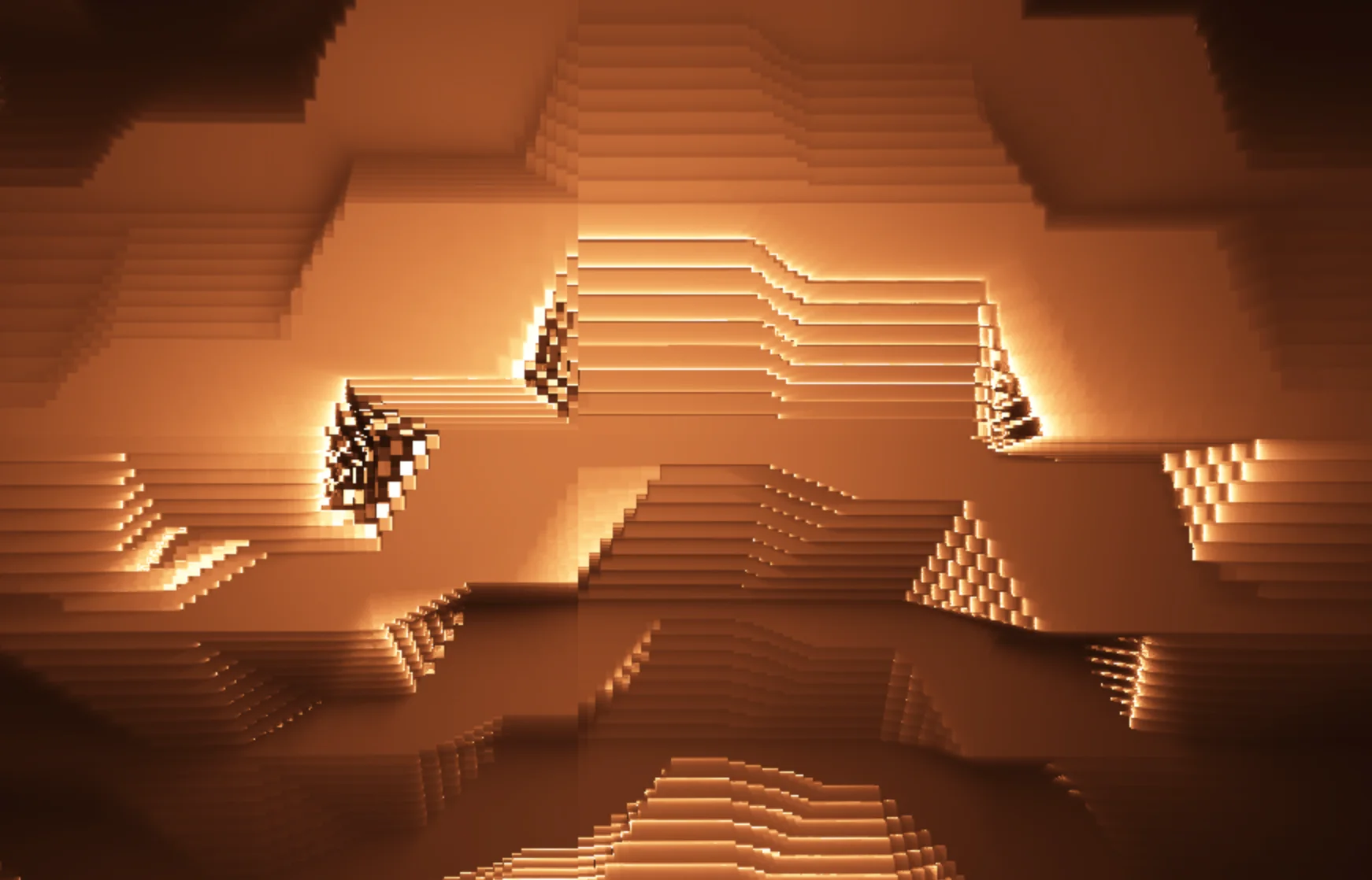 Screenshot of Stepfinity: Algorithmic infinite pattern generator. Evolving geometric sequences unfold endlessly — an exploration of cellular automata and mathematical tiling.