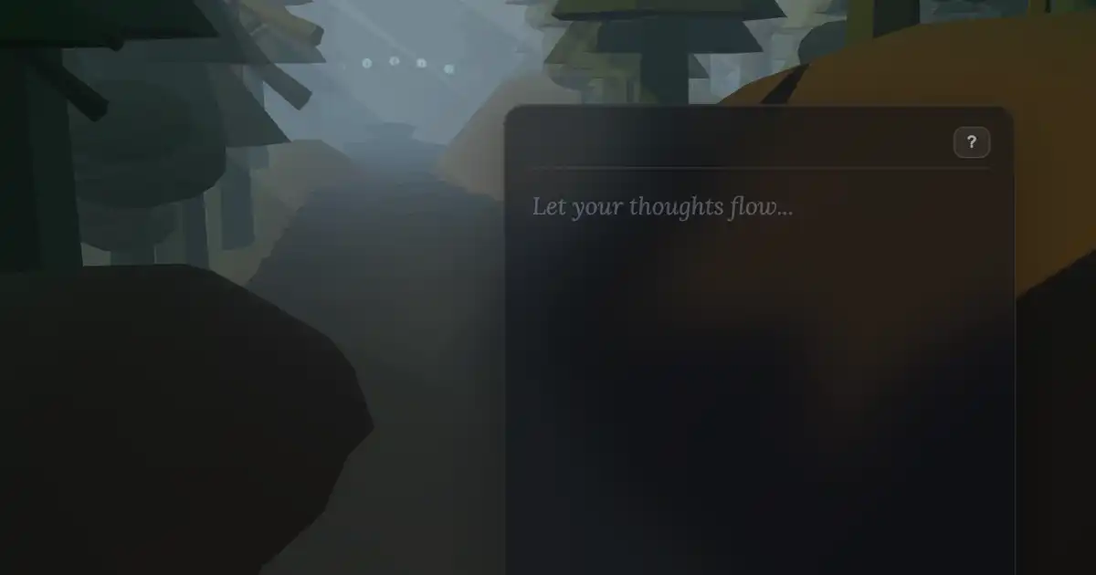 Screenshot of Thoughts Ripple: Calm writing journal with a procedural 3D creek, blooming flowers, and ambient audio — type and watch the world respond. Free, no signup, ephemeral. Calm.