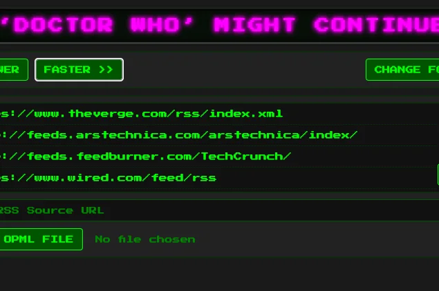 Screenshot of RSS Ticker: LED news ticker for your desktop. Display scrolling RSS headlines in retro dot-matrix style — a customizable news feed widget inspired by stock ticker displays.