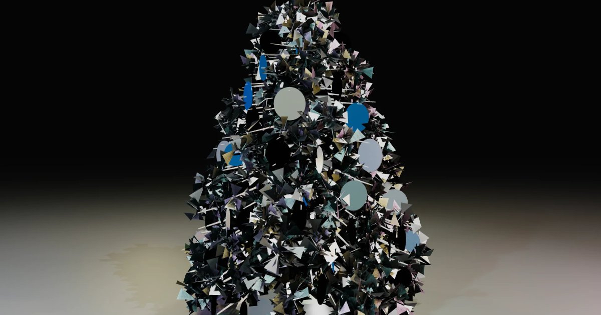Screenshot of Tinsel Trees: Retro aluminum tinsel Christmas tree designer. Customize nostalgic vintage decorations — a tribute to the mid-century holiday aesthetic.