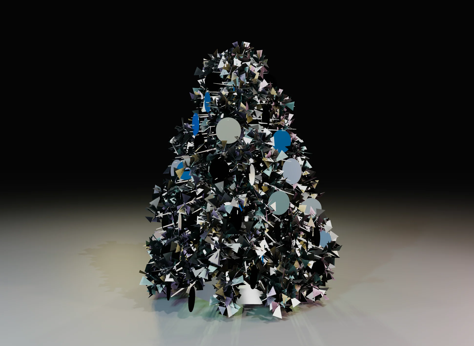 Screenshot of Tinsel Trees: Retro aluminum tinsel Christmas tree designer. Customize nostalgic vintage decorations — a tribute to the mid-century holiday aesthetic.