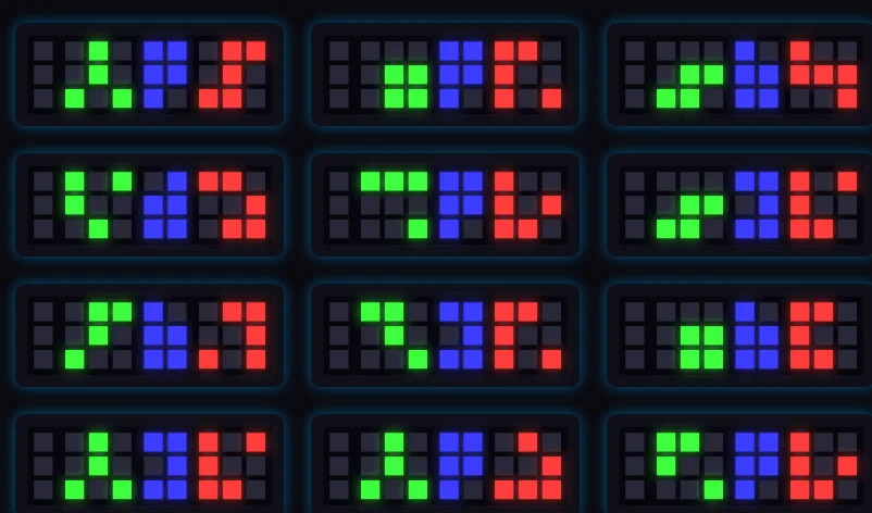 Screenshot of TIX Clock: TIX clock replica — the cult LED desk clock that displays time as colored dot groups. A faithful digital recreation of the discontinued TIX design icon.