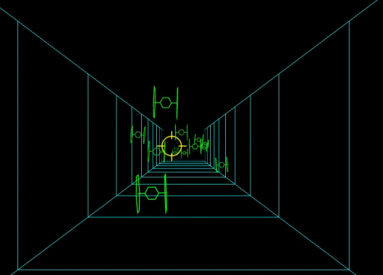 Screenshot of Trench Wars: Trench-run space shooter inspired by the Death Star assault. Pilot through a scrolling corridor and dodge obstacles — an arcade tribute to Star Wars.