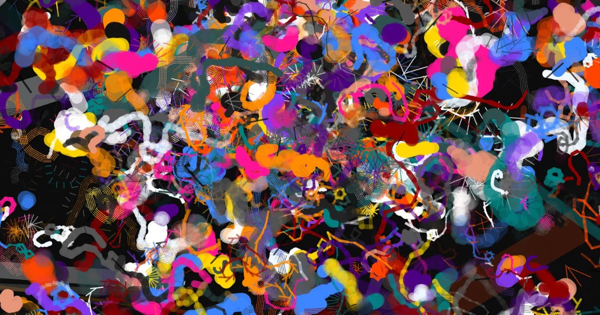 Screenshot of Unamerican Graffiti: Procedural decay and glitch art generator. Abstract compositions with agent-based movement and structural distortion — a generative entropy visualizer.