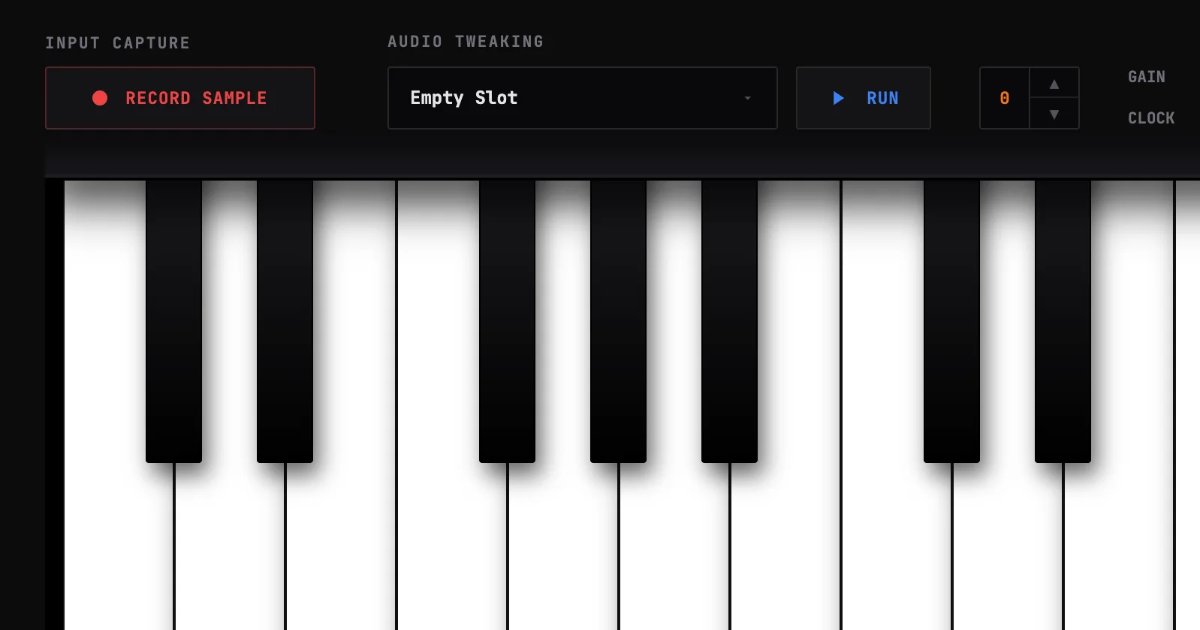 Screenshot of Voice Keyboard: Voice sampler and synthesizer. Record your voice and play it on a keyboard with ABC notation sequencing — create vocal music and sample-based compositions.
